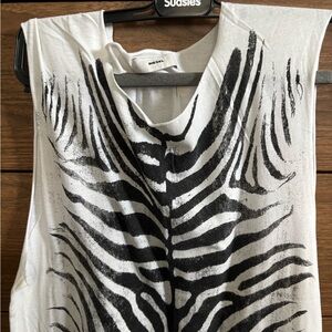 Diesel White Tank Top with Black Zebra Graphic